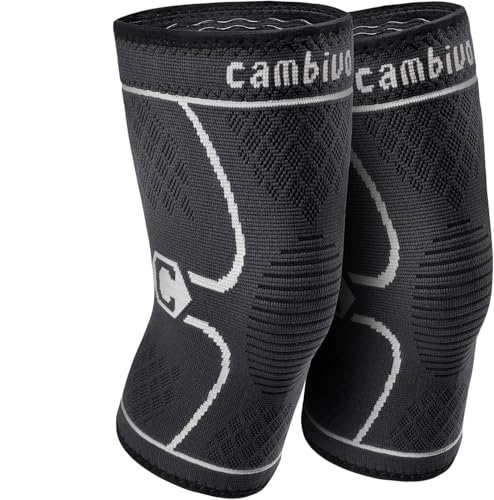 Image of CAMBIVO 2 Pack Knee Brace, Knee Compression Sleeve Support for Men and Women, Knee Pads for Running, Hiking, Meniscus Tear, Arthritis,Joint Pain Relief (Gray,Small)
