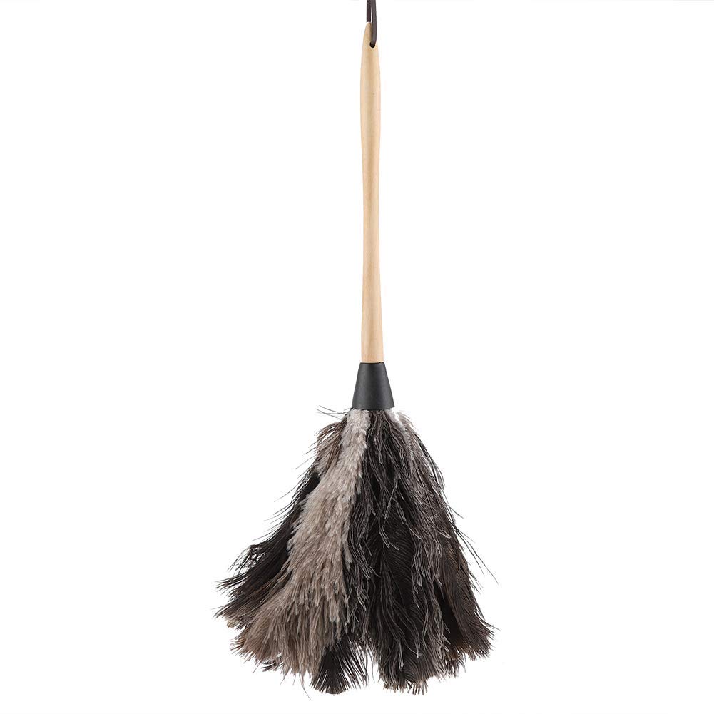 Ejoyous Ręcznie robiona miotełka do kurzu, miotełka do butów, 57 cm, ręcznie robiona miotełka do kurzu z strusimi piórami, uchwyt z drewna bukowego, do domu, samochodu, biura, żaluzji, kurzu i pajęczyny