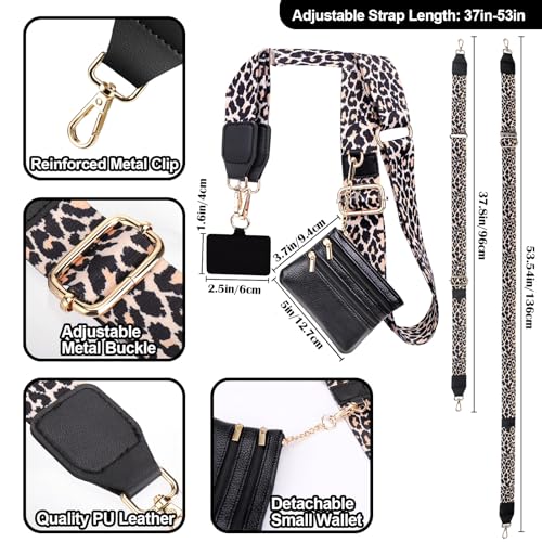 Image of XANGNIER Clip and Go Strap for Phone with Wallet Crossbody,Phone Strap with Zippered Wallet, Adjustable Anti Theft Cellphone Lanyard for Women, Cellphone Chain Accessories,Leopard