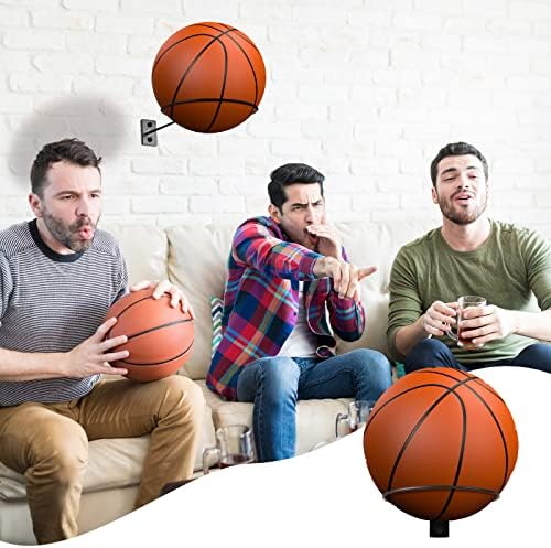 Miniatura 6 de Lounsweer 10 soportes para bolas de montaje en pared, almacenamiento de baloncesto de metal negro, estante universal de bolas para baloncesto,