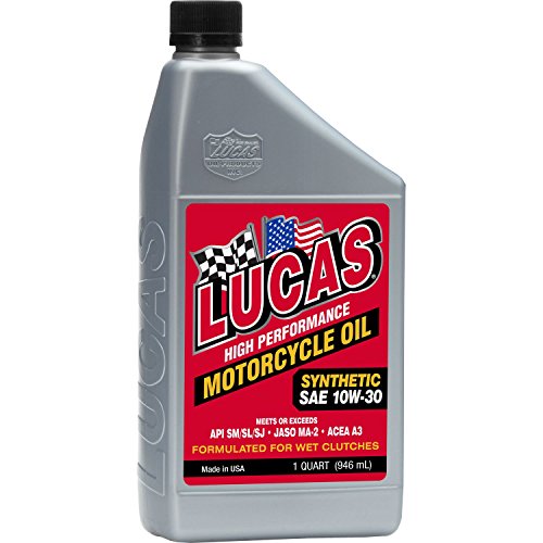 Lucas Oil 10708 High Performance Synthetic Motorcycle Oil SAE 10W-30-1 Quart