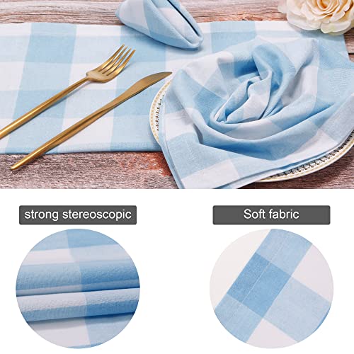 Image of Cotton Cloth Napkins Set of 12 Blend Buffalo Plaid, 20 x 20 Inch Washable Dinner Napkins, Buffalo Checks Reusable Table Napkins for Restaurant, Party, Wedding, Holiday, Farmhouse，Light Blue and White