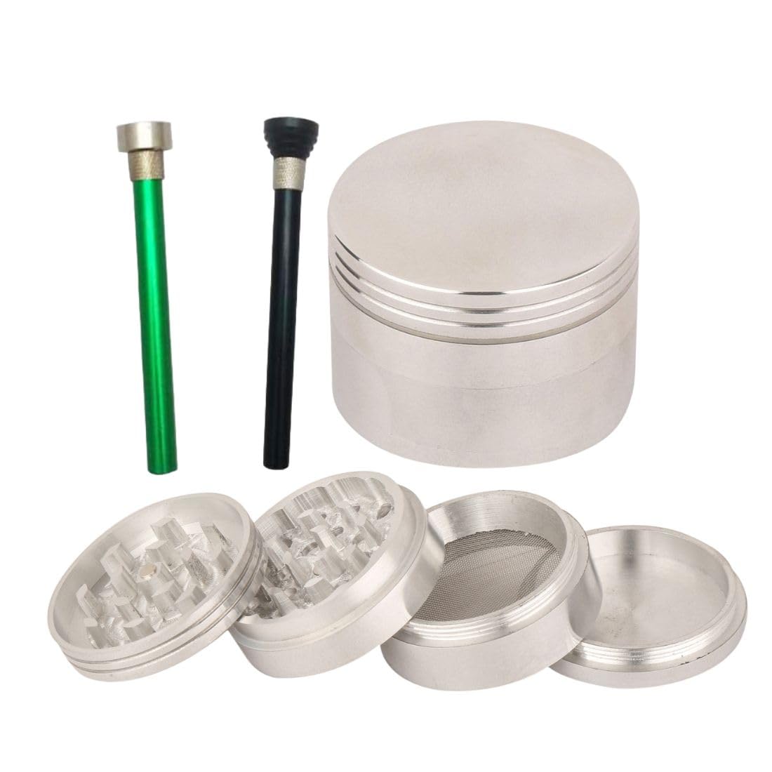 metier METIER® 50mm Crusher Metal Crusher for Grinding Herbs and Spices with Honey Dust 50mm | Color Sliver | Great Saving Get 2Pcs of 10cm Metal Shooter | Bong Accessories Combo Set-picture-0