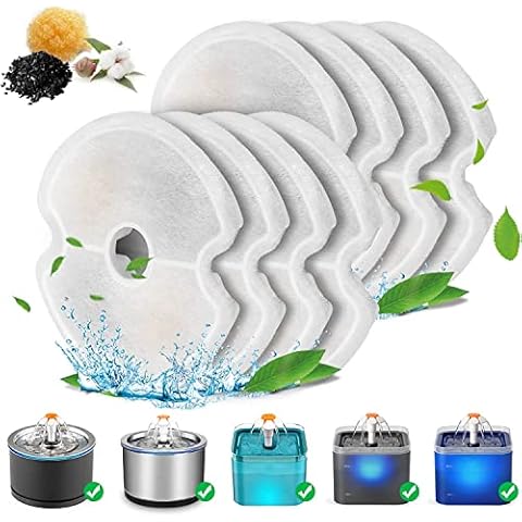 VinDox Cat Water Fountain Filters and Pump for Neverland Cat Water Fountain with LED Night Light and Stainless Steel Cat Water Fountain 84oz/2.5L, 8 Packs Cover