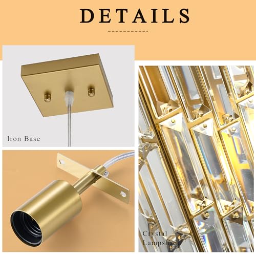 XLHYTF Pendant Lights Kitchen Island, Modern Golden Pendant Light Fixtures, Mini Crystal Chandelier, Adjustable Hanging Lights Fixture for Dinning Room Over Table Bedroom by XLHYTF - Image 3
