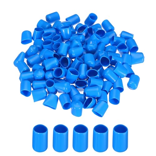 Image of MECCANIXITY 100pcs 15mm Rubber End Caps Cover PVC Vinyl Screw Thread Protector Round Wire Shelf Caps for Screw Bolt Pipe Fence Post, Light Blue