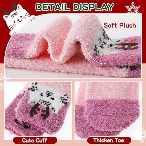 Sandsuced Fuzzy Fluffy Warm Slipper Socks for Women Winter Cozy Thick Cute Crew Sleep Comfy Fleece Christmas Socks 5 Pairs3