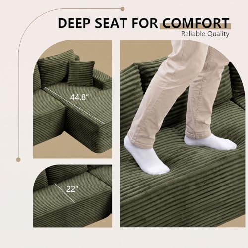 Image of 94.5 inch L Shaped Boneless Sectional Corduroy Couches for Living Room (Green)