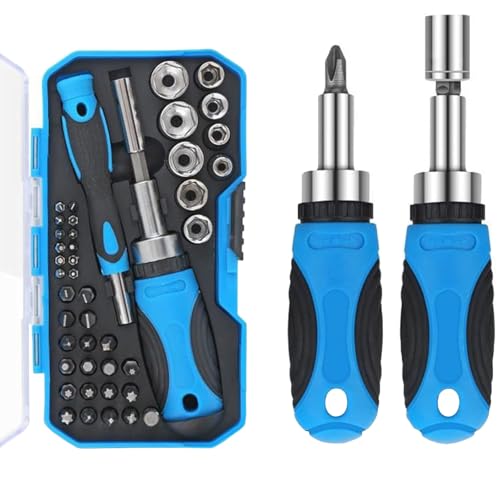 44 in 1 Magnetic Ratchet Screwdriver Bit Set, Multi Screwdriver Socket Bit Set, Household Hand Tool with Toolbox Storage Case Repair for Laptop, Switch, Ring Doorbell, Watch, Glasses, etc