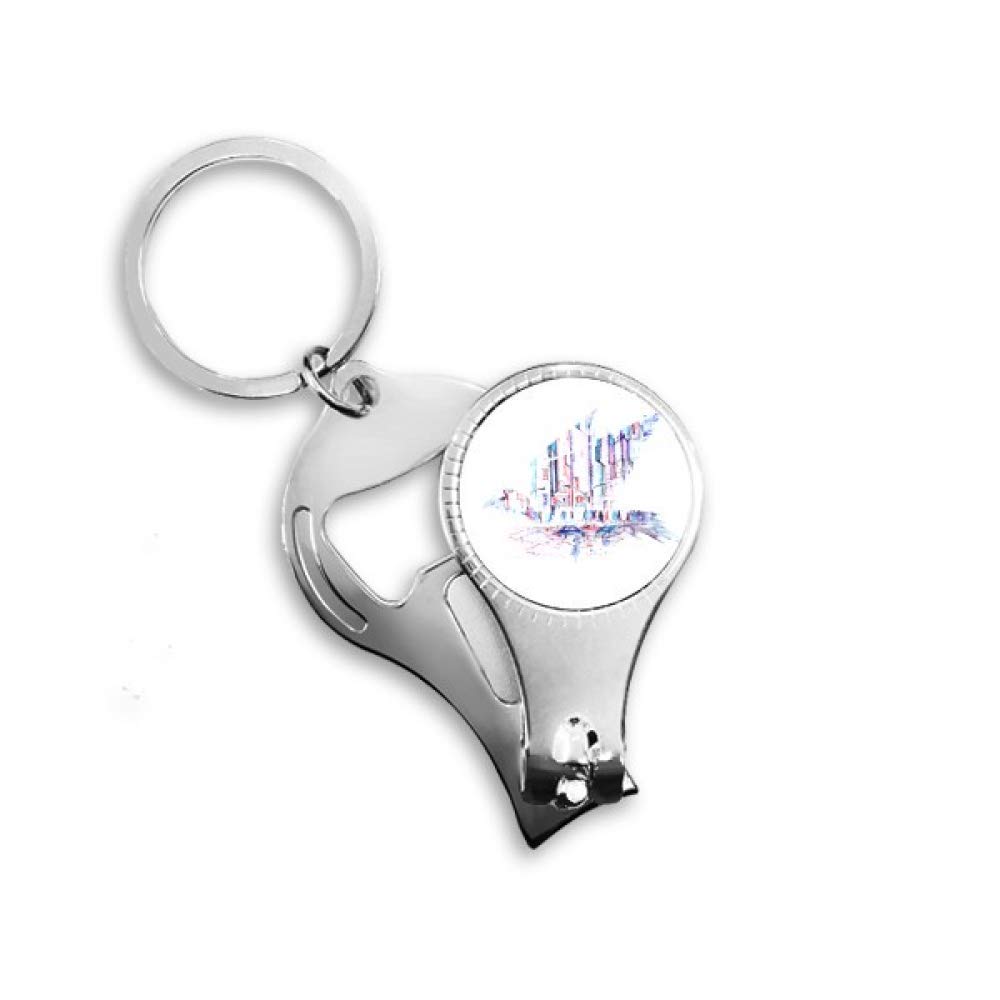 Crowd Cars Skyscraper Watercolor Nail Nipper Ring Key Chain Bottle Opener Clipper