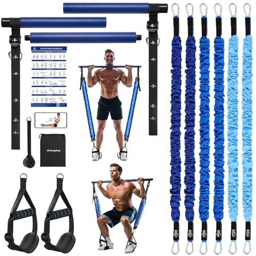 Image of Upgraded Pilates Bar Kit with Resistance Bands Natural Latex for Women & Men, Heavy-Duty Stainless Steel Multifunctional Yoga Pilates Stick for Home Gym Exercise Fitness Equipment Full-Body Workouts