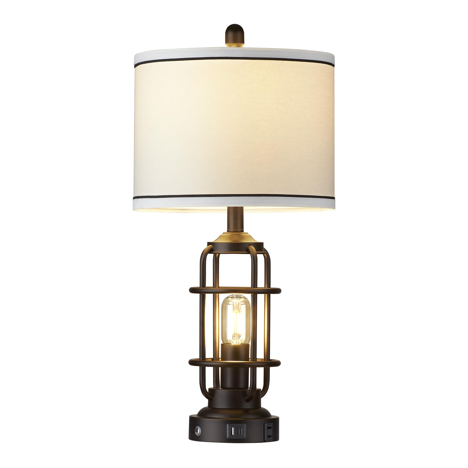 Nowoczesne lampy stołowe, zestaw 2 sztuk, 3-drożna, ściemniana, przemysłowa lampa nocna z portami USB A+C i wyjściem AC, 61 cm, sterowanie dotykowe LED, lampka nocna do salonu