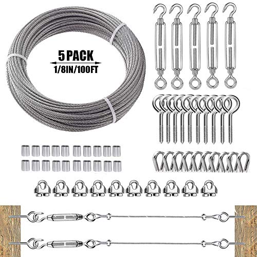 TooTaci Heavy Duty M6 Turnbuckle Wire Tensioner Kit,Stainless Steel Cable Decking Railing kit,1 8 Stainless Steel Cable Wire 100ft,M3 Wire Rope Clips for Wire Trellis