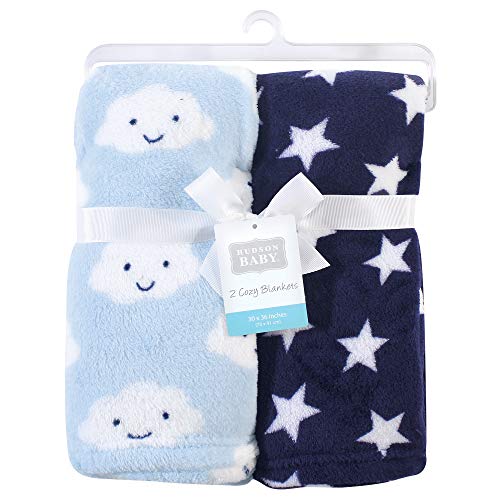Image of Hudson Baby Unisex Baby Silky Plush and Coral Fleece Blanket, Cloud, 30x36 inches (Pack of 2)