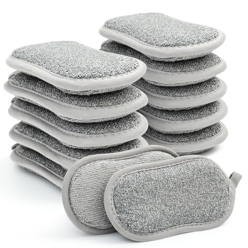 Votoko 12 Pcs Esponjas Lavables, Esponja Cocina Duradera De Doble Cara, 15×8×2cm Estropajo Cocina De Microfibra Reutilizable, para Lavavajillas, Limpieza, Fregadero, Baño