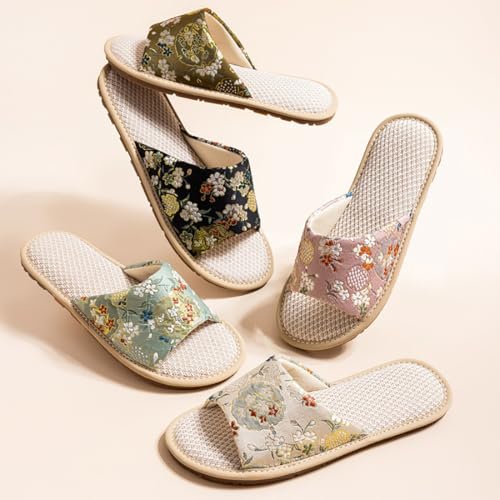 Women's Summer Slippers New Chinese Style Open Toe Linen Slippers Non-slip Home Indoor Slipper4