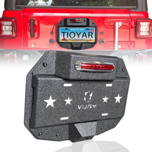 TIOYAR Wrangler Spare Tire Remove License Plate Repositioning Kit with Plate Lights and Backup Lights and Rear Camera Mounting Holes Compatible with 2018-2025 Jeep Wrangler JL JLU