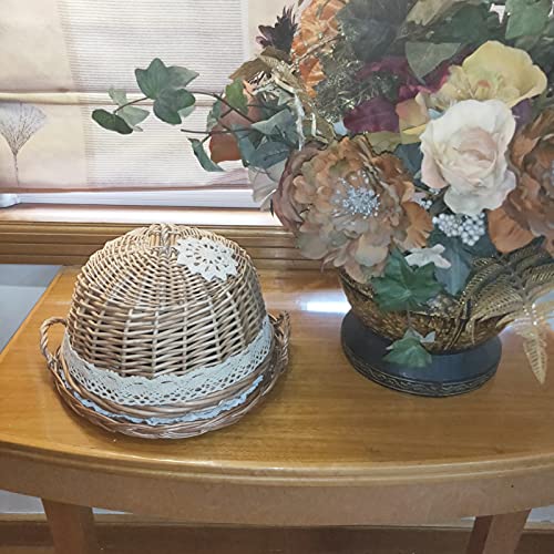 Coralpearl Rattan Wicker Woven Food Dome Lid Cover And Table Serving Tray Storage Plate Platter With Handles For Picnic Party Bread Cake Pizza Dry Fruit Dessert Indoor Outdoor (Brown) #TOP7