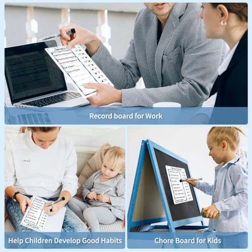 4 Pcs Chore Chart for Kids: Dry Erase My Chores Slider Chart, Magnetic Visual Schedule for Fridge, Kids Daily Checklist - ADHD Tools: to Do List and Routine Chart for Multiple Kids (Blue 4-Pack) - Image 6