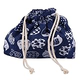 GARVALON Bolsa Lonchera Doble Capa Estilo Japonés Gruesa de Algodón con Cordón Bolsa de Almuerzo Azul para Picnic Oficina y Trabajo Portátil y Ligera