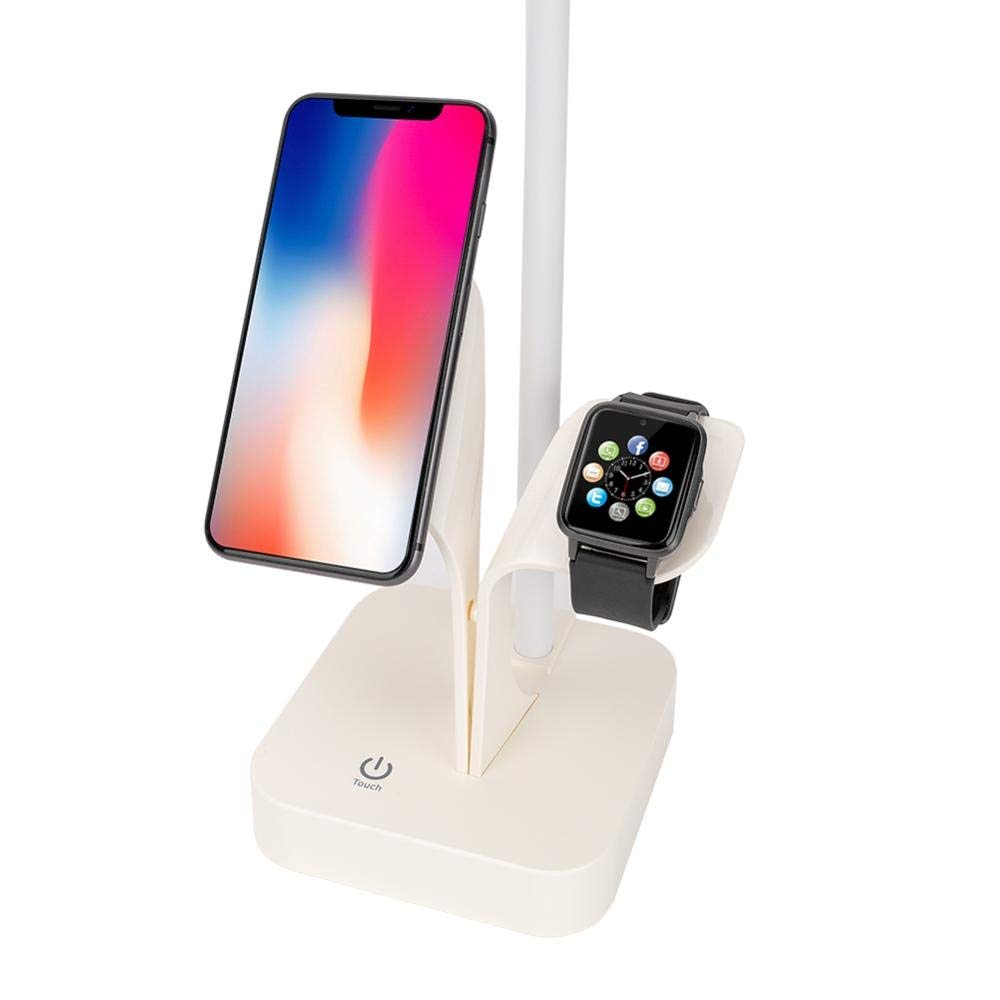 RajoNN Lámpara de Mesa Lámpara de Escritorio LED de Doble Cabezal Recargable por USB, Interruptor táctil Regulable Continuo, lámpara de Mesa, protección para los Ojos, luz de Lectura, Soporte para