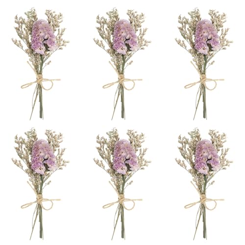PATIKIL Mini Ramo de Flores Secas, 6 Pzas de Nomeolvides Natural con Tallo Gypsophila Boho Planta Floral para Manualidades DIY Accesorios de Foto Regalo Boda, Lila Claro