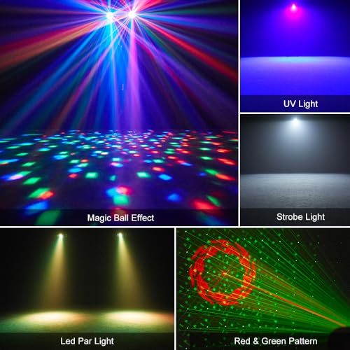 DJ Light with Stand, WorldLite 5-in-1 Party Bar Light Set with Magic Ball, Led Par, Red & Green Pattern, Strobe/UV, Portable Tripod DJ Stage Lighting System for Disco Gig Band Wedding - Image 3