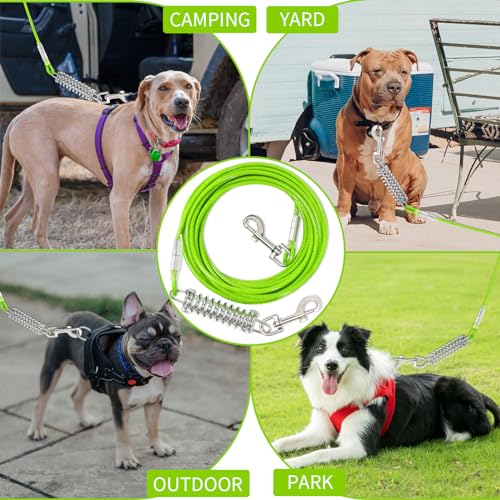Hofleine Für Hunde mit Stoßdämpfender,3-15m Hofleine Tie Out Leinen,Tie Out Cables Für Hunde Hofleine(Grün,9m)