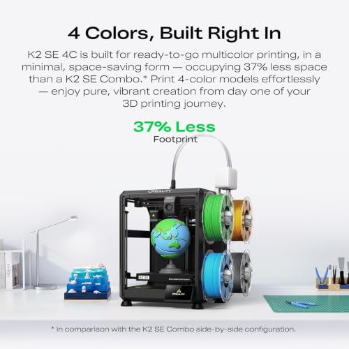 Image of Creality K2 SE 4C Multi-Color 3D Printer, Smart Auto Leveling, Fully Assembled, Solid Metal Build Frame, High Speed & High Precision, 220x215x245mm Build Volume