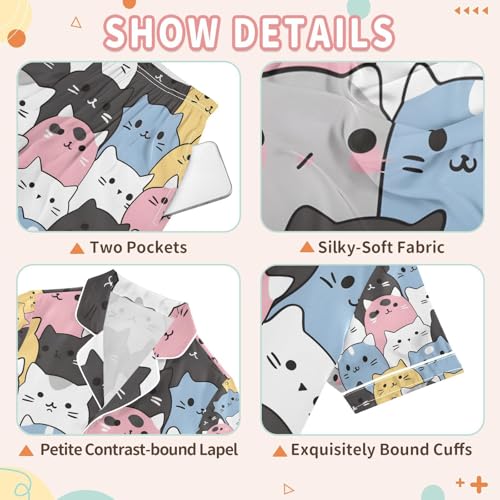 senya Cats Head Colorful Satin Summer Pajama Sets Silk Short Sleeve Button Down Sleepwear3