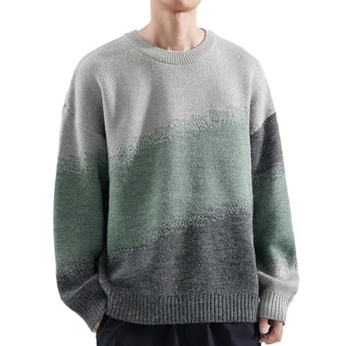 Men's Vintage Color Block Fashion Sweater, Raglan Long Sleeve Knit Loose Pullover Crewneck Casual Warm Sweaters