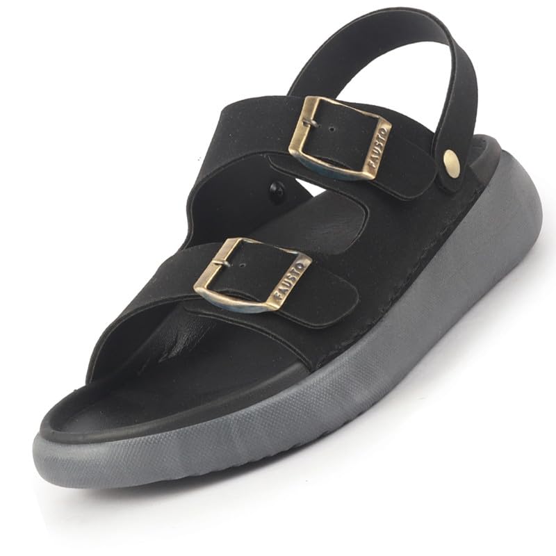 Image of FAUSTO Men Open Toe Double Strap Stitched Waterproof Sandals with Back Support|Soft Cushioned Insole|Summer Slip-On Slipper|Perfect For Monsoon Rainy Season