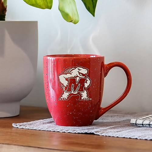 Image of Rico Industries NCAA Maryland Terrapins Red Personalized 16 oz Team Color Laser Engraved Speckled Ceramic Coffee Mug