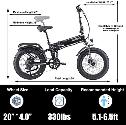 PASELEC Electric Bikes for Adults Folding Electric Bicycle Fat Tire 20 * 4.0 Ebike Powerful Motor 48V 12AH E bikes with Double Shock Absorption, 9 Gears Speed, Hydraulic Disc Brakes for Men Women