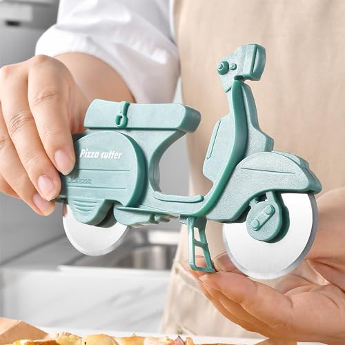 Flonsa Pizza Cutter, Non-stick Bicycle Pizza Cutter, Funny Pizza Cutter, Motorcycle Pizza Cutter, Easy to Clean and Dishwasher Safe, Pizza Cutter Wheel for Waffles, Cookies, Pies(Motorcycle)