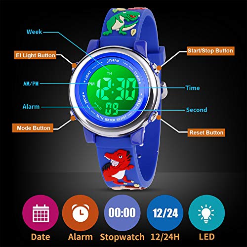 Kids Watch 3D Cartoon Toddler Wrist Digital Watch Waterproof 7 Color Lights with Alarm Stopwatch for 3-10 Year Boys Girls Little Child (Dinosaur A-Blue) 5