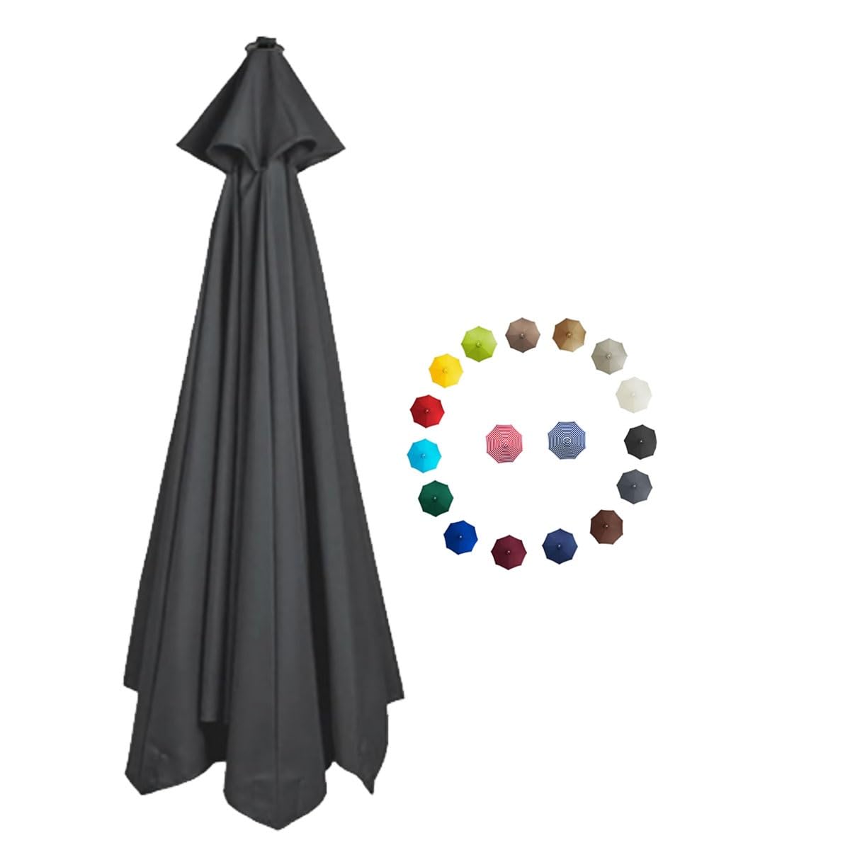 BEEGMA Replacement Parasol Canopy 2.0/2.3/2.7/3.0m Patio Umbrella Replacement Canopy 6 Arms/8 Arms Canopy Replacement Cover for Garden Market Beach Umbrella (Color : Gray, Size : 2.7m/9FT-6Ribs)