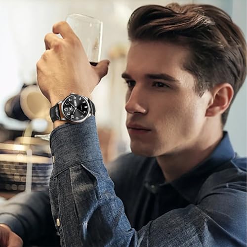 Image of OLEVS Men Leather Watches Classic Quartz Large Dial Easy Read Waterproof