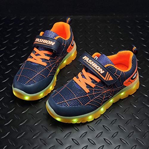 Bfoel Toddler Sneakers Boys - Kids Light Up Shoes Led Flash Sneakers With Spider Upper Usb Charging For Boys Girls Toddles Blue-Orange #TOP2