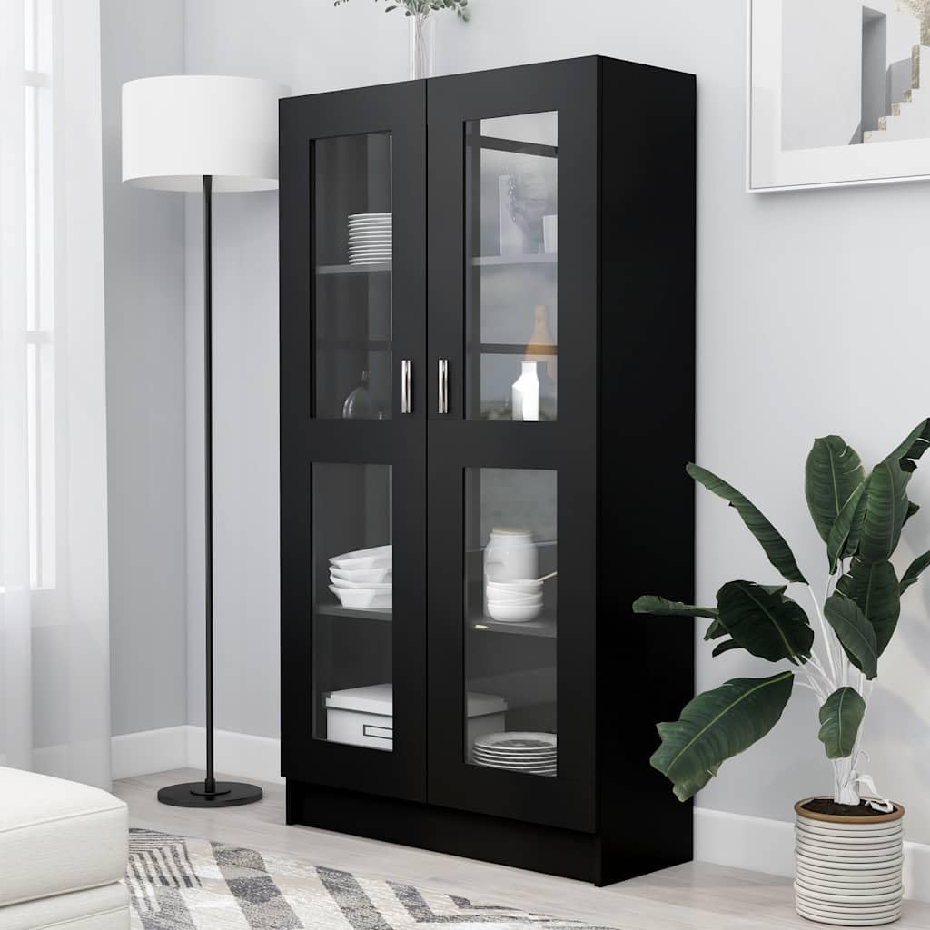 Fengshui Vitrina negra de madera 82,5 x 30,5 x 150 cm, con 4 compartimentos espaciosos y 2 puertas, ofrece mucho espacio de almacenamiento para libros, revistas y decoración.