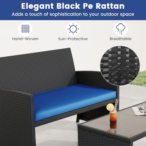 Image of Tangkula 8 Piece Patio Wicker Furniture Set, Outdoor Heavy Duty Rattan Cushioned Chairs, Loveseat and Tempered Glass Coffee Table, for Backyard, Balcony, Poolside