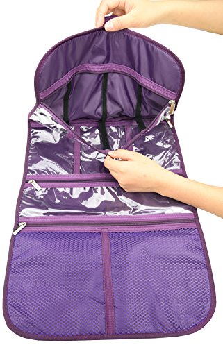 Freegrace Premium Hanging Toiletry Travel Bag - Cosmetic, Jewelry, Toiletry & Accessory Storage Organizer Bag, Large Size, Various Compartments (Purple) #TOP2