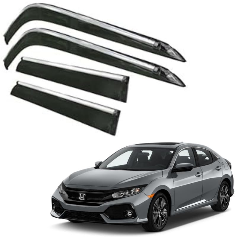 Image of CAR SAAZ Side Door Visors for Civic (2019-2022) (Set of 4Pcs)|Chrome Lined Rain Guards, Smoke Finish, Polycarbonate Wind Deflector