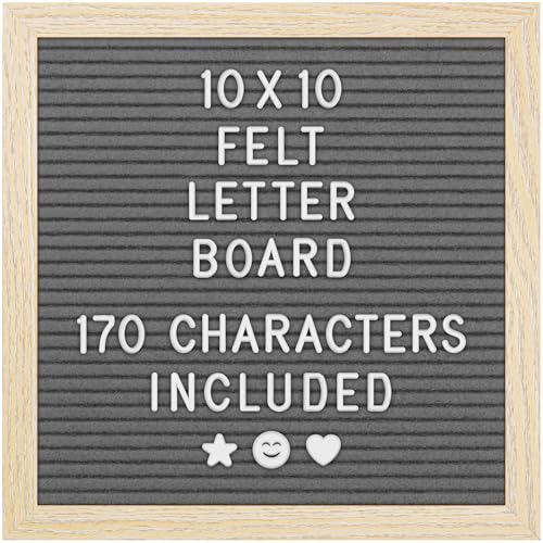 Felt Letter Board - 10x10”, Grey - 170 Letters, Numbers & Emojis for Celebrations & Announcements - Customisable Message Letterboard w/Wooden Frame for Home Decor & Office Use - by Yes4Quality