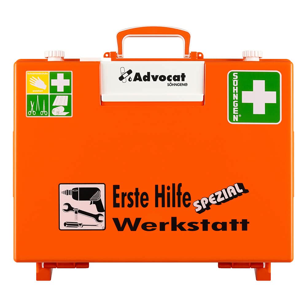 SÖHNGEN Erste-Hilfe-Koffer Advocat Werkstatt, Wandhalterung, orange, DIN 13157 aus Kunststoff, Art.-Nr. 367003 | Verbandskasten | Notfallkoffer | Erste Hilfe Kasten