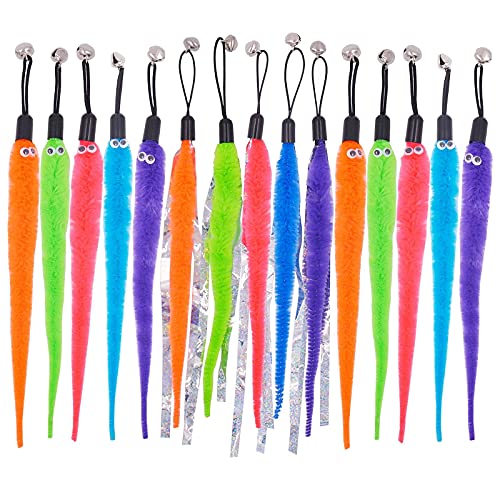 TIENAILING Cat Toy Worm Refills 15 Pieces Interactive Cat Wand Attachments Worms Toy for Indoor Cats