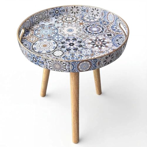 Simmer Stone Tables d'Appoint Rondes en Marbre Avec 3 Pieds Amovibles en Bois, Table Plateau...