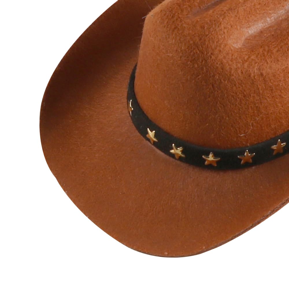 Ieron Pet Cowboy Hat Dog Western Cowboy Hat Mini Cowboy Hats for Cats and Dogs Festival Costume Accessories for Small Cats Dogs Pets (S Size Brown with Stars Strap) - Image 4
