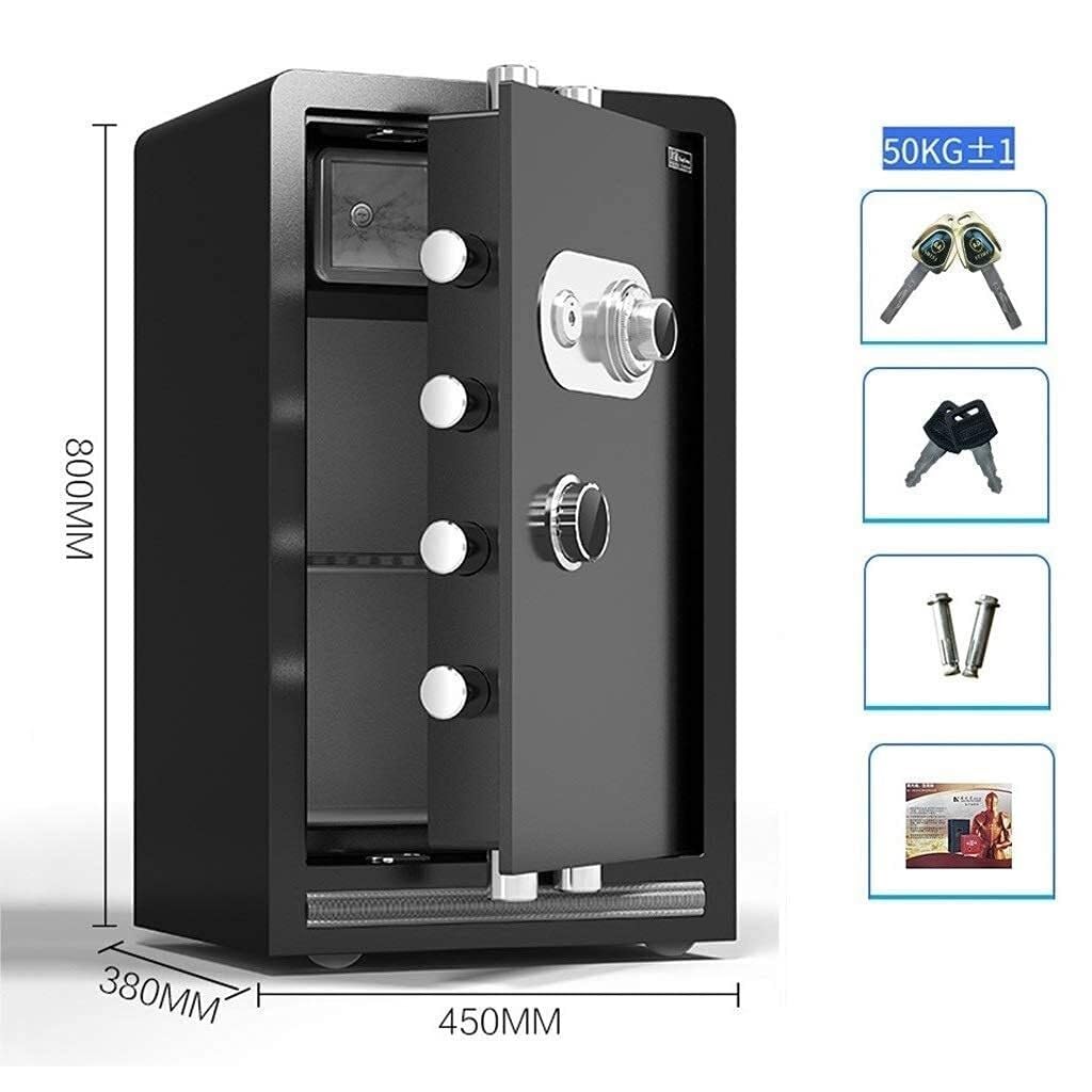 Caja Fuerte Grande ignífuga, de Acero, con Cerradura mecánica antirrobo y código, Impermeable e ignífuga, 60/70/80 cm, para casa, Oficina y Hotel, 3 Colores (Negro, 60 x 39 x 32 cm)