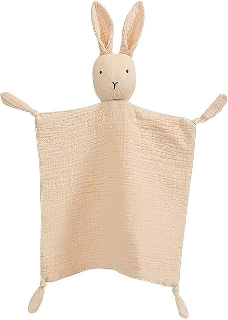 ZIGJOY Baby Comforter Blanket Muslin Security Blanket Baby Lovey Boy Girl Unisex Soft BabyGift for Infant Newborn Toddler Bunny Beige